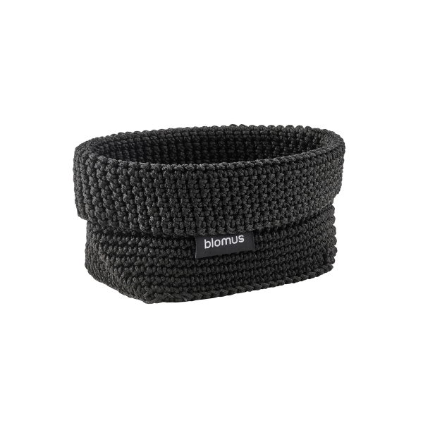 Stylish black woven storage basket by Blomus, perfect for organizing any space.