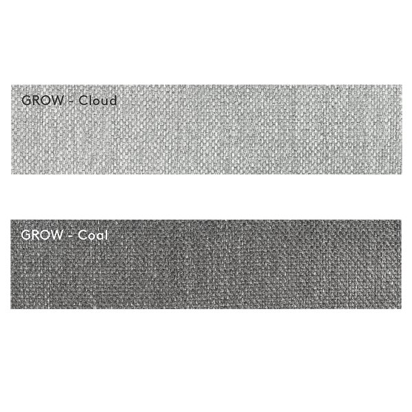 Textured fabric swatches in gray tones labeled GROW - Cloud and GROW - Coal.