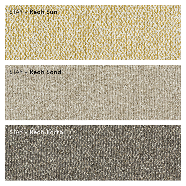 Textured fabric swatches in shades of sun, sand, and earth for design inspiration.